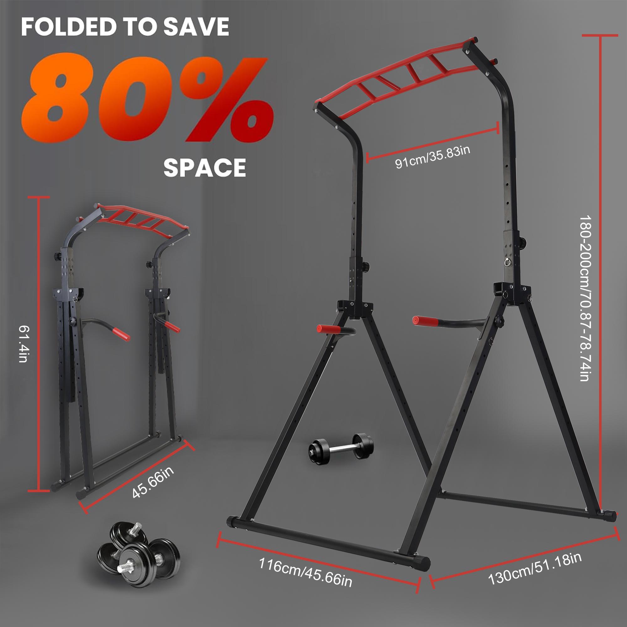 Multi-Function Foldable Pull Up Station Free Standing Dip Bar, Adjustable Height Power Tower, Heavy Duty Home Gym Strength Training Fitness Equipment