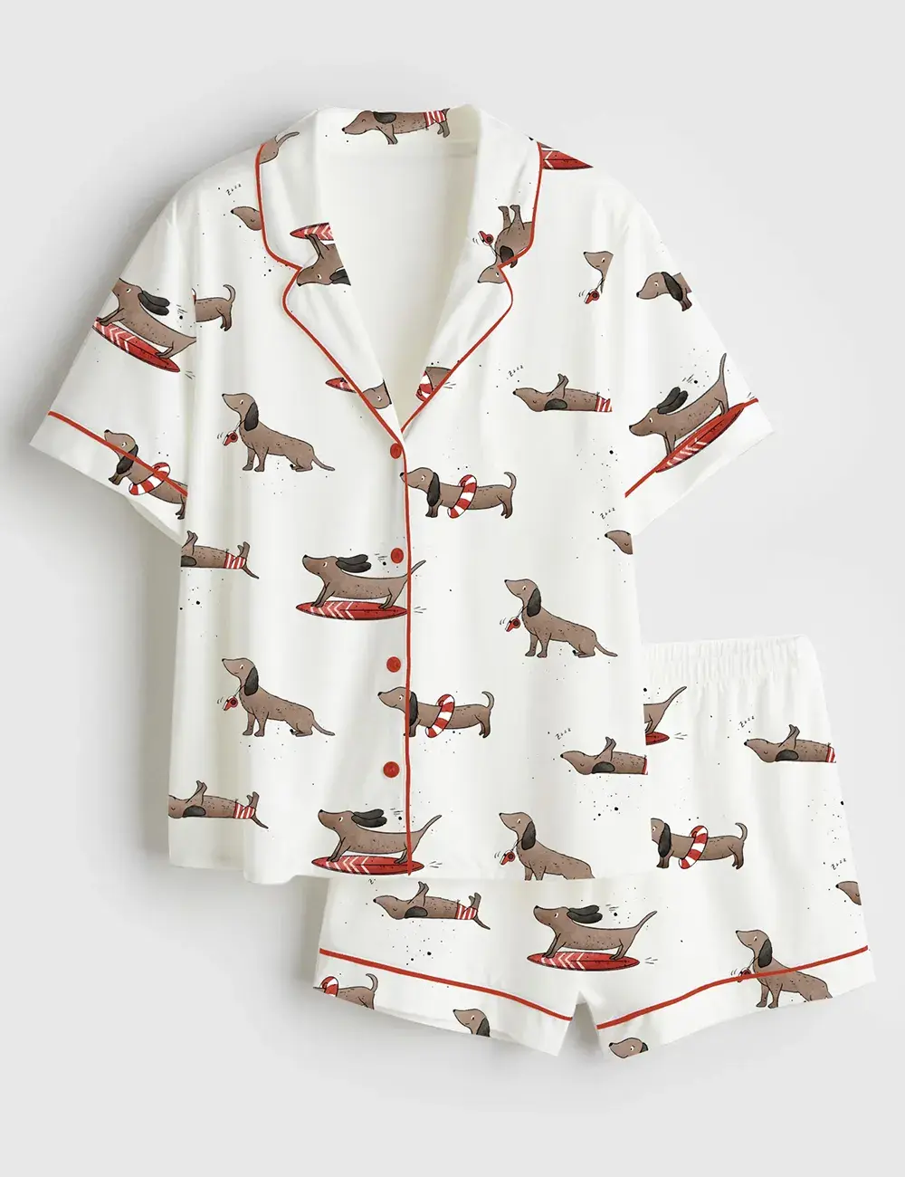 Dachshund Cute Dog Summer Print Short and Long Sleeve Pajama Set, Sleepwear for Women