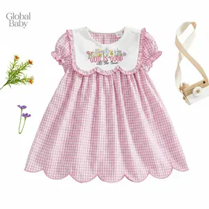 Global Baby Easter Spot Goods（1-6 Years Old）Girls' European and American Style Embroidered Dress Summer New Small and Medium Children's Turn-Down Collar Short  Baby Girl  Easter Dress