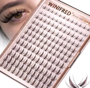 Winifred Brown Lash Clusters Natural Wispy Eyelash Clusters C Curly Manga Cluster Eyelash Extensions Clear Band Fairy Lashes Clusters 8-16mm Dark Brown Individual Lashes