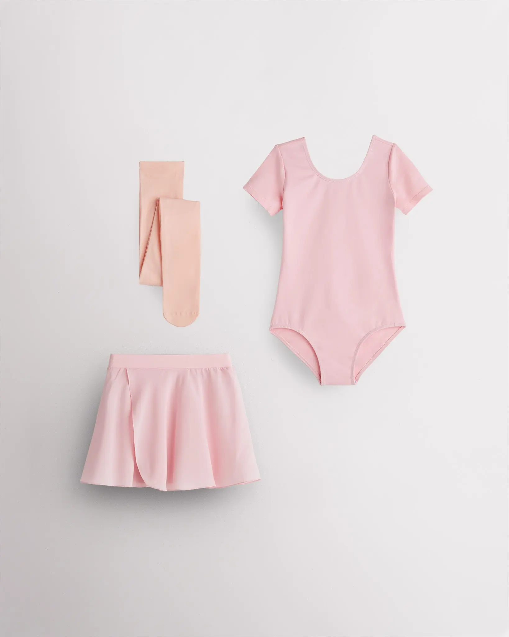 Female Fitted Breathable Stretchy Girls Ballet Leotard Starter Kit - Short Sleeves Leotard, Chiffon Pull-On Skirt, Tights, Ballet/Gymnastics, Cotton-Spandex, Soft Stretch