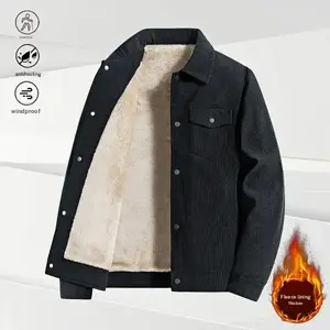 Men's Autumn Winter Corduroy Fleece Lined Jacket Vintage Workwear Style Windproof Fleece Lined Warm Camping Daily Commuting Versatile Loose High Quality Comfortable Beige Black Casual Long Sleeve Plain Menswear Stylish Tops Outfits everyday winter warm fl