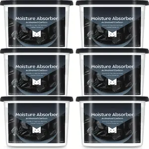 Refillable Activated Carbon Moisture Absorbers (1/3/6 Pack) | 10.5oz Dehumidifier Boxes for Closet, Car, Basement - Reusable & Efficient