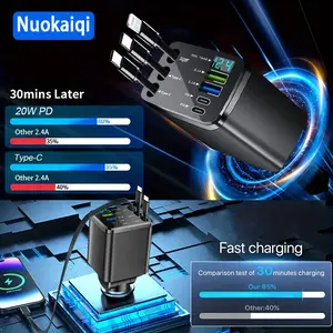 Nuokaiqi 7-in-1 Fast Car Charger with Retractable Cable 180° Adjustable Head PD & QC3.0 for iPhone Android Tablets Universal Compatibility All Car Models