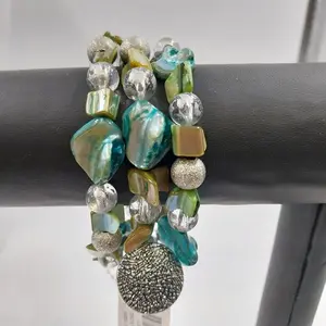 Catherines Silver Tone with Blue Teal Multilayer Charm Bohemian Bracelet 8"