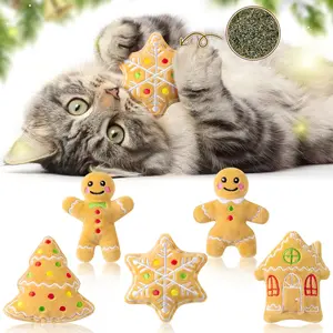 Catnip Toys for Cat - 5Pcs Christmas Gingerbread Catmint Interactive Cat Toy for Indoor Kitten, Soft Kitty Supplies, Kitten Teething Chew Kick Toy Set, Pet Xmas Gifts for Kitty Lover GINGERBREAD CATNIP INTERACTIVE TOY SET