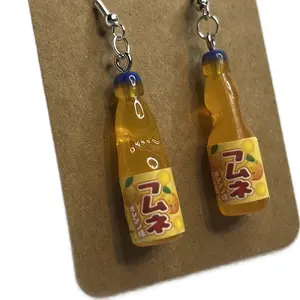 Orange Japanese Soda Earrings - Unique Bottle Design with Japanese Text and Orange Color