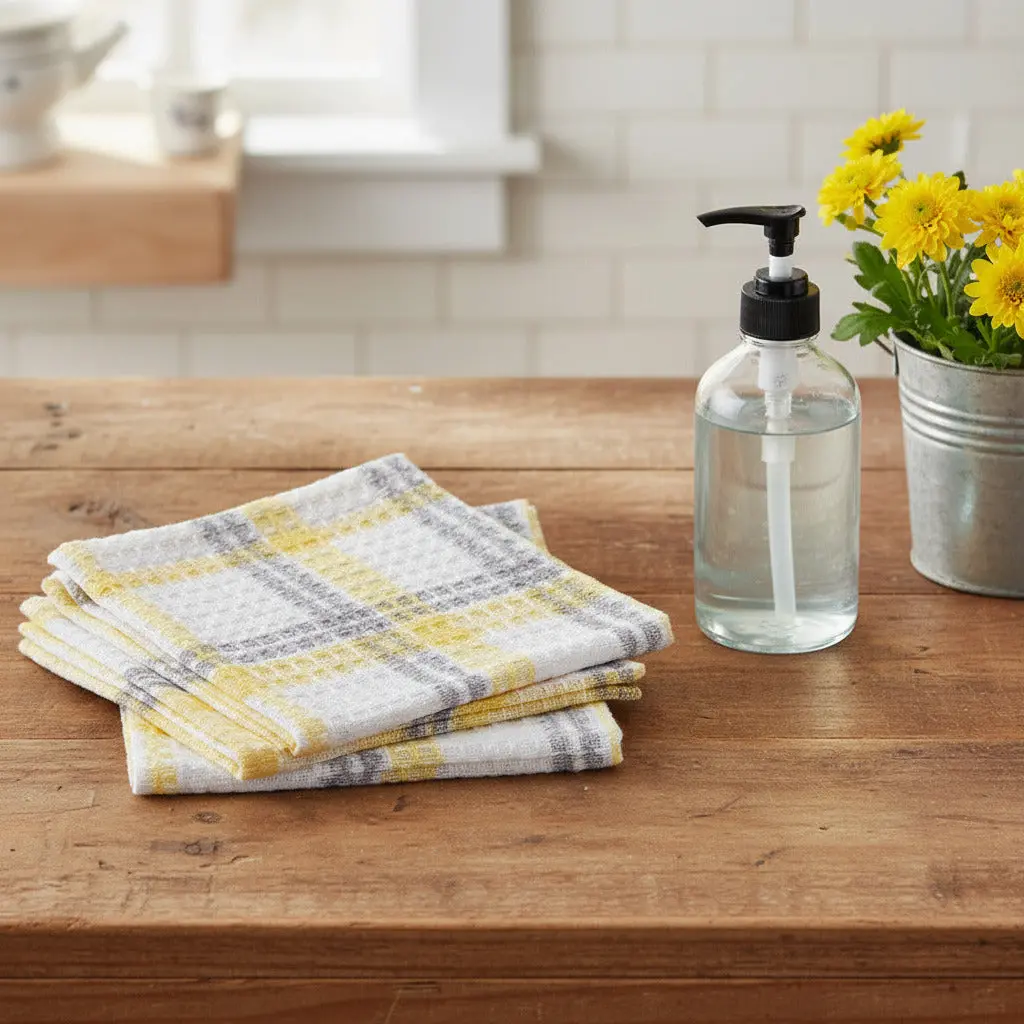 Buttercup Waffle Knit Reusable Cleaning Cloths Set of 3, Farmhouse Window Cleaning Cloths, Machine Washable Home Care Supplies, Plaid