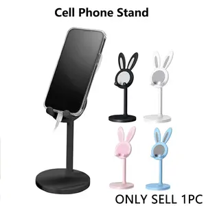 Easter Bunny Phone Stand, Cellphone - Pink Floral Design with Bunny Ears & Bow, Adjustable Height 0°-90°, Durable ABS Material, Smartphone Desktop Organizer for Home Office Decor, Phone Holder for Desk, Mobile Phone Holder