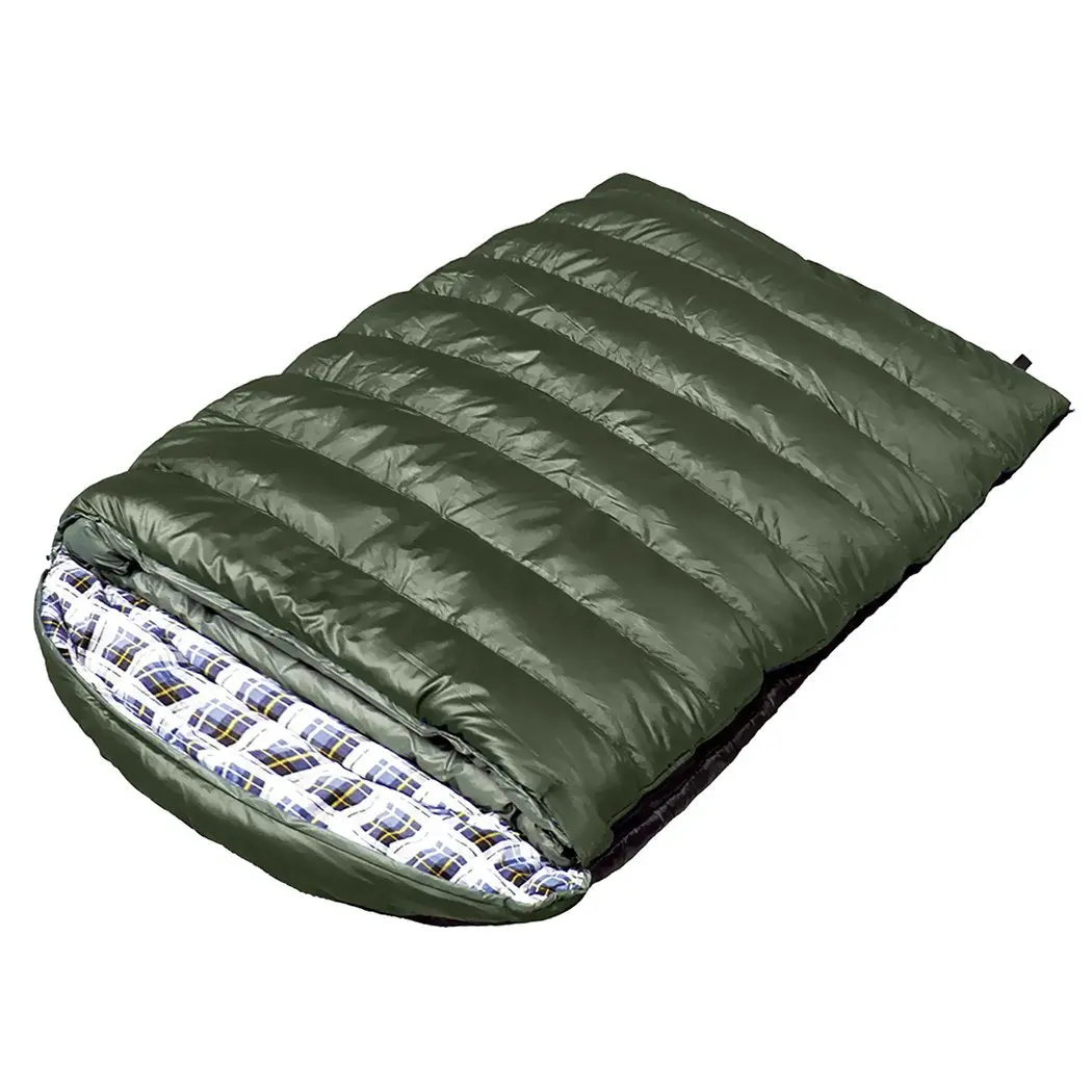 Mountview Double Person Sleeping Bag 220cm x 145cm -10°C Insulated Waterproof Camping Gear with Flannel Lining & Rollable Design Army Green