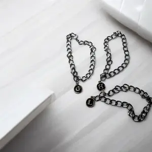 Black Initial Charm Bracelet for Women - Personalized Jewelry