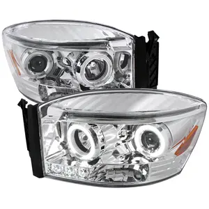 2006-2008 RAM 1500/ 2006-2009 RAM 2500 3500 Dual Halo Projector Headlights (Chrome Housing/Clear Lens)