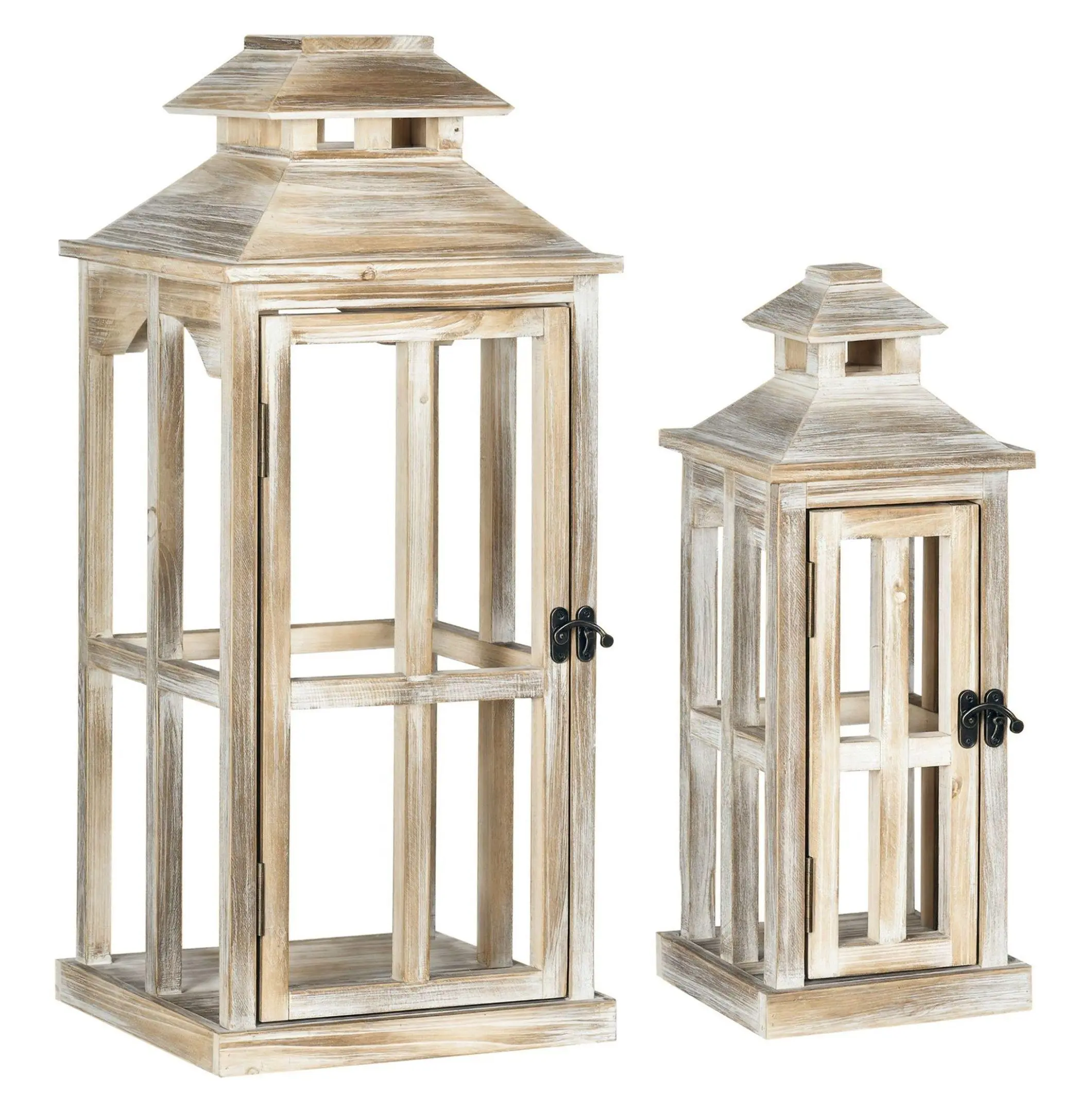 Rustic Wooden Lanterns 2 Pack - 28" & 20" Decorative Indoor Outdoor Lanterns - Natural Wood Finish - No Glass - Home Decor, Wedding, Patio Default Title