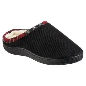 totes Men Memory Foam Hoodback Slipper Black color with red plaid trim House Shoes for Men - Low Slippers