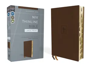 NIV, Thinline Bible, Large Print, Leathersoft, Brown, Red Letter, Thumb Indexed, Comfort Print by Zondervan [Leatherbound Book]