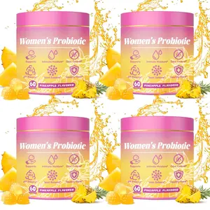Women's Probiotics Gummies for pH Balance & Immune Support with Slippery Elm, Prebiotics & Lactobacillus, Vegan, Gluten-Free, Pineapple Flavor, 60 Gummies