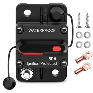 Nilight 50A Circuit Breaker Resettable 12-48V DC Manual Reset w/Copper Wire Lugs Surface Mount Overload Protection for Car Audio Sound Amplifier System RV Marine Boat Truck
