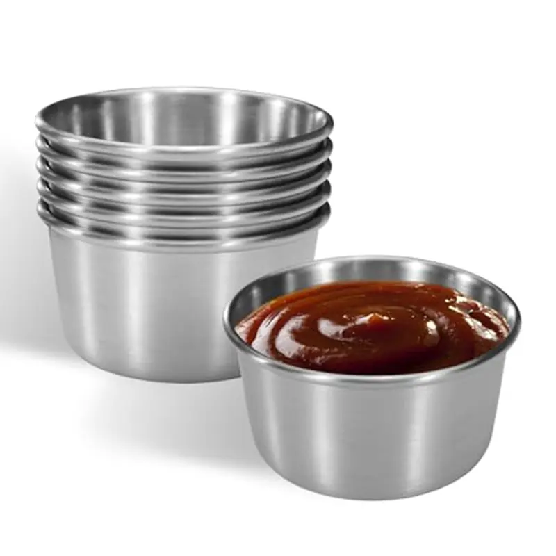 6Pcs 2 Oz Stainless Steel Dipping Sauce Cup, Mini Dip Bowls, Reusable Metal Condiment Cups Ramekins Containers (Silver)