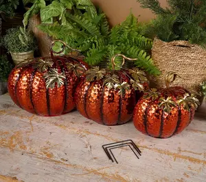 Set of 3 Nested Metallic Finish Half Pumpkins by Valerie