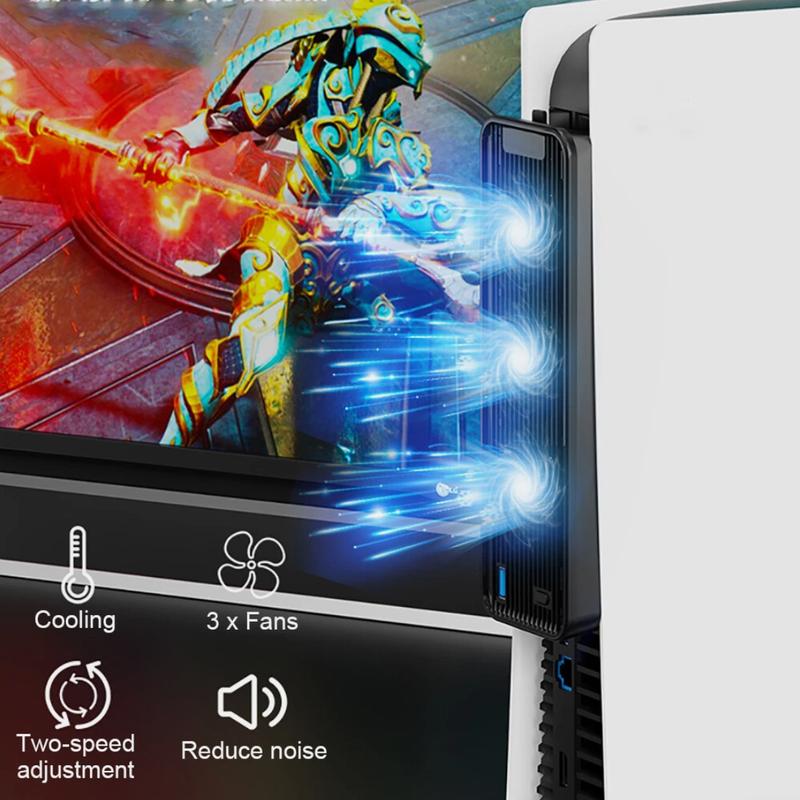 External Cooling Fan Cooler for PS5 PlayStation 5 Host Console with 3 Blue LED Lights & 3-Fan Horizontal Design for Enhanced Gaming Experience