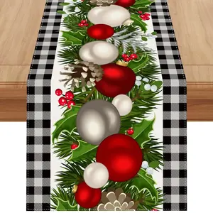 Linen Red and Green Buffalo Check Plaid Christmas Table Runner 72 Inches Long Farmhouse Winter Christmas Xmas Holiday Home Kitchen Table Decorations