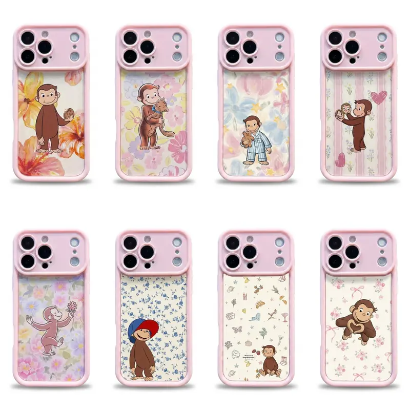 TY Curious George Floral Garden Protective Shockproof Smartphone Case - Whimsical Nostalgic Kids Art Cover for iPhone 11,12 Mini,13 Mini,14,15,16,17 Air Pro Max Devices, Cute Monkey Cartoon Accessory, Gift for Fans, Cellphone Handheld Casing
