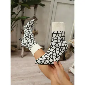 Women’s High Heels, Pointed Toe Design, Elastic Knit Material, Perfect for Work & Casual Wear, Comfortable Fit