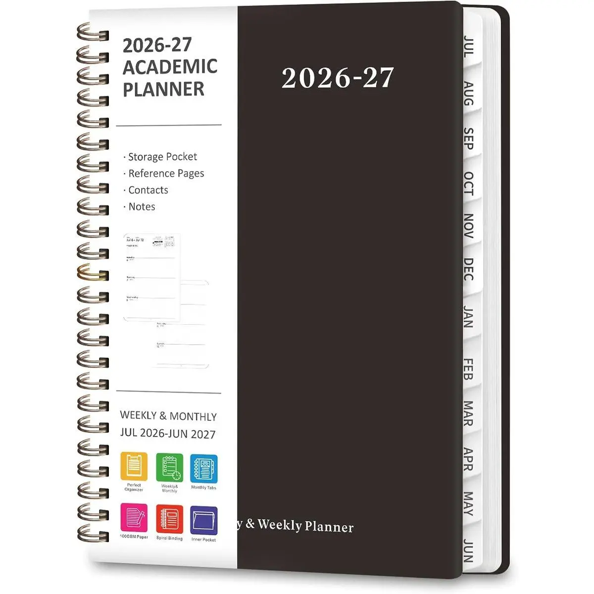 Planner 2026-2027, Weekly and Monthly Calendar Planner, JUL 2026 - JUN 2027 | Academic Year, Daily Agenda Book, A5(6.3'' x 8.5''), Sprial Bound, Inner Pocket, Office School Use
