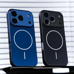 Phone Case Luxury Instantly Transformed 17Pro Magnetic Wireless Charging Phone Case for Iphone 17 16 Pro Max Full Metal Cover Camera Lens Protection Matte Metallic Paint Hard Frame Soft Silicone Back Cover