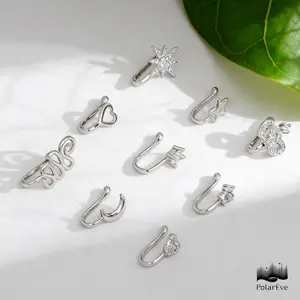 PolarEve 9pcs Copper Non-Piercing Nose Ring Set U Shape Star Love Crown Design with Zirconia Elegance for Daily Wear