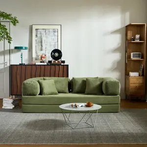 89 " W 3-in-1 Pull-Out Sofa Bed, Convertible Sleeper Sofa Bed,King Size Sofa Bed, Chaise Lounge,Velvet 3-Seater Sofa with Movable Ottoman, Tufted Design, Green