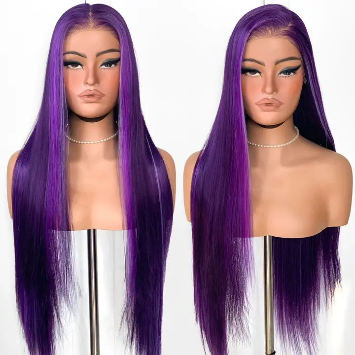BlackSwern 32-Inch 13x6 Lace Frontal Wig HD Glueless Synthetic Straight Pre-Plucked 200 Density Ready to Wear Human Hair Look, Preplucked Wigs, Glueless Wigs