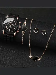 5-piece exquisite and versatile women's watch set, fashionable quartz watch, casual steel strip watch, women's watch set