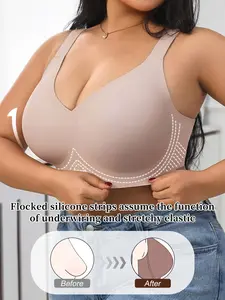 Women's Plus Size Wireless Comfort Bralette with Wide Straps, Max Support V-Neck Design for Daily Sleepwear, Non-Slip Styling for All Seasons