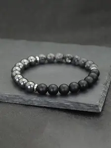 Men's Handmade Beaded Bracelet with Natural Stones, Unique Mix of Agate, Map Stone and Hematite, Stretch Charismatic Jewelry