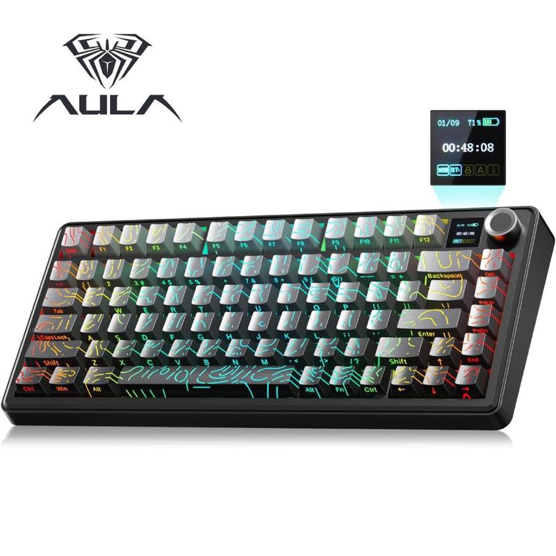 Aula F75 MAX Wireless Mechanical Keyboard with TFT Screen and Knob, Gasket Gaming Keyboard in 75% Layout, Hot Swappable, RGB Backlight, for  Multimedia ScrolWheel, creamy keyboards