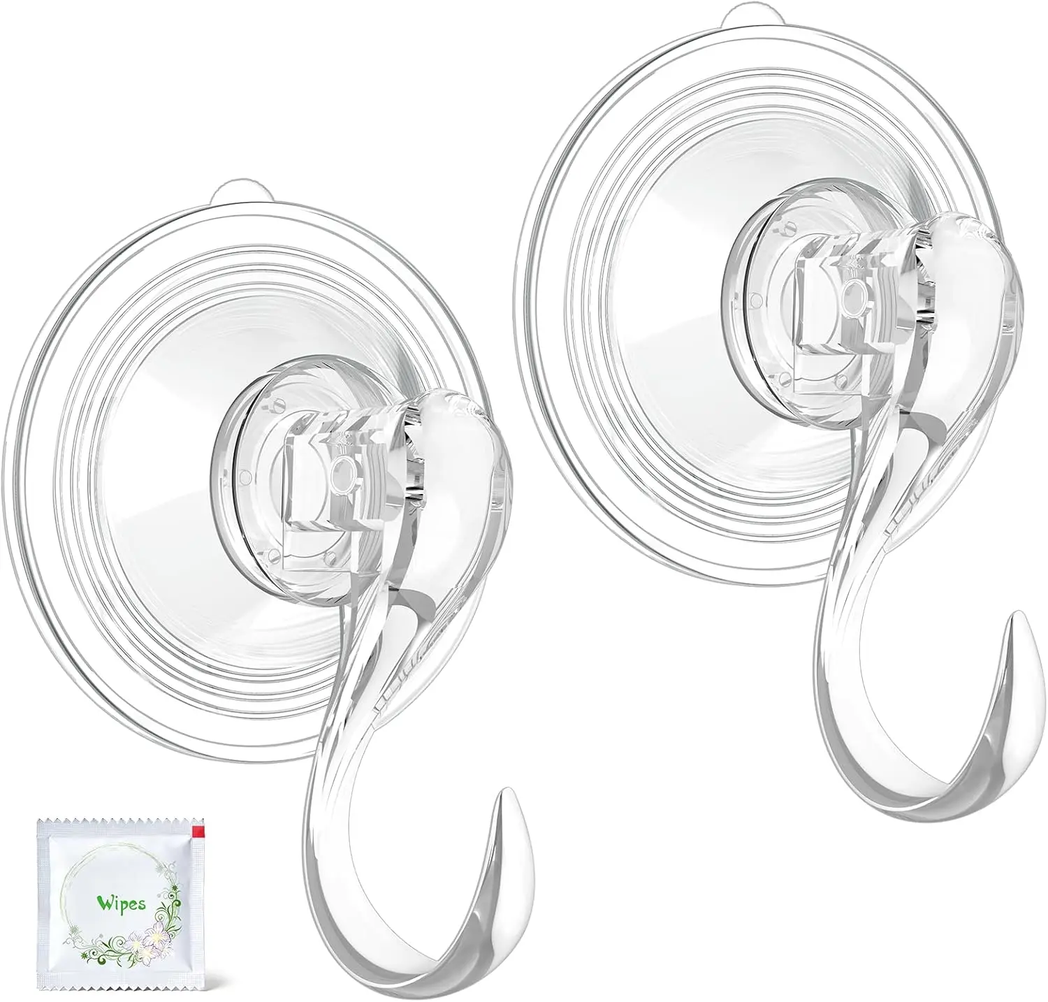 Suction Wreath Hanger with Wipes, 22 Lb Capacity, Large, Clear, 2 Pcs | Heavy Duty, Removable and Reusable, Invisible Design, Locking Technology, Dual Vacuum Suction, Fit for Smooth Flat Surfaces