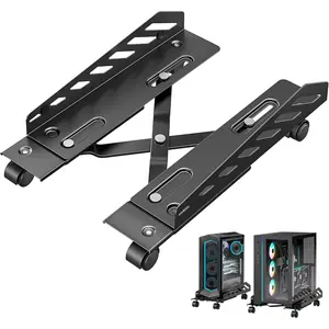 Adjustable PC Stand for Floor(400-510mm D, 160-300mm W), PC Tower Stand with 4 Caster Wheels, Ventilated Under Desk CPU Cart Holder for Office, Gamers, Black