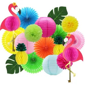 Party Honeycomb Decoration,  Paper Fan, Palm Leaf , Pineapple Paper lanternFiesta Party Supplies, Tissue Paper  for Hawaiian Beach Luau Party Birthday Wedding Photo Backdrop