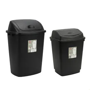 2-Pack Trash Cans – 6.6 Gallon (25L) & 10.6 Gallon (40L) Swing Lid Garbage Bins, Durable Black Plastic Kitchen Wastebaskets with Odor-Control Flip Top for Home Office Bathroom