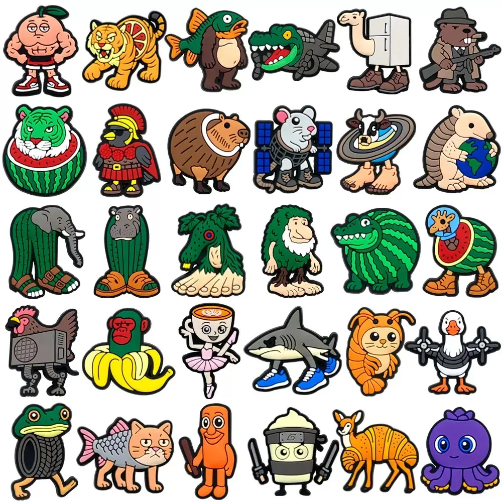 Italian Brainrot Funny Animal Croc Shoe Charms for Kids Boys Girls Women Men PVC Wristband Sandals Clog Accessories Party Favor with Dragon and Character Designs