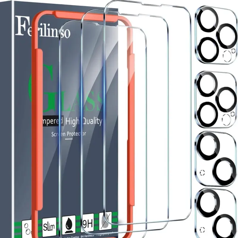 Ferilinso 3 Pack Screen Protector for iPhone 14 Plus, iPhone 14 Pro Max with 2 Pack Tempered Glass Camera Lens Protector, High Quality Screen Protector