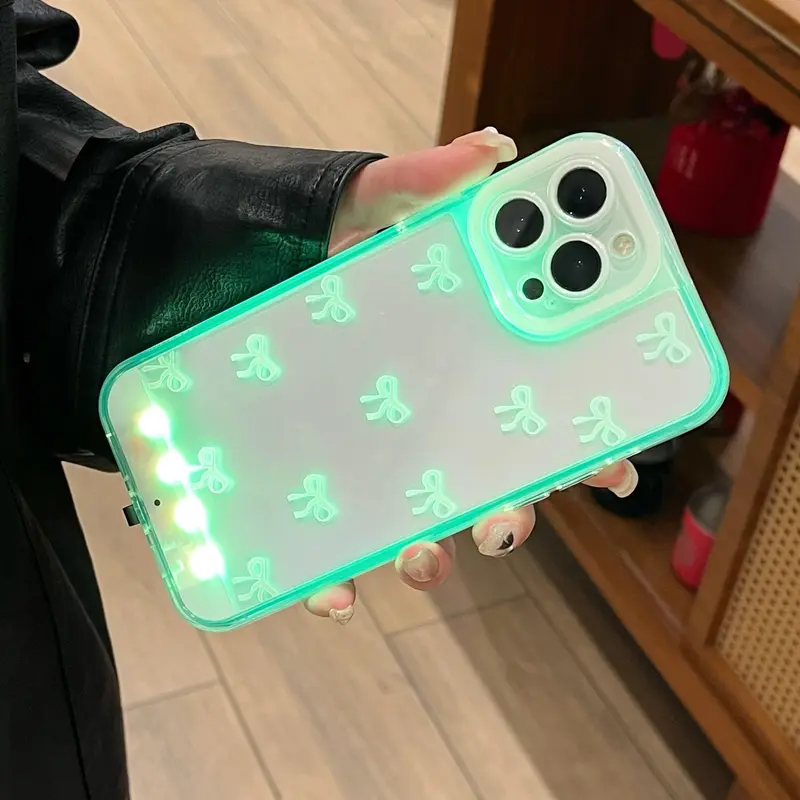 LED Bowknot Phone Case, Compatible with iPhone 11/12/13/14/15/16/17/18 Pro/Pro Max/Plus, Stylish Protective Cover, Unique Design for Daily Use, Protective Casing