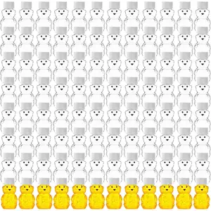 96 count 2 oz Plastic Honey Bear Bottle Bear Shape Clear Honey Containers Empty Honey Dispenser with Lid Honey Jars Honey Bear Cup for Storing and Dispensing Holiday  Shower Gifts (White)