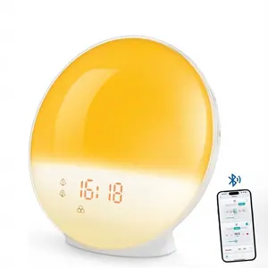 Smart Wake-Up Light Alarm Clock, Digital Desk Clock, Natural Sound Playback, Bluetooth-compatible Speaker, APP Control, Fm Radio, Nightlight