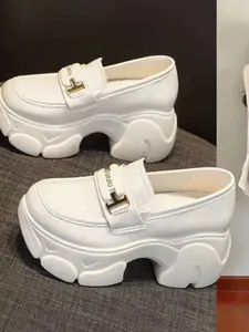 Women's Thick Sole Loafers Spring New Style Slip-On Single Shoe Height Increase, Casual Fashion Footwear for Daily Wear