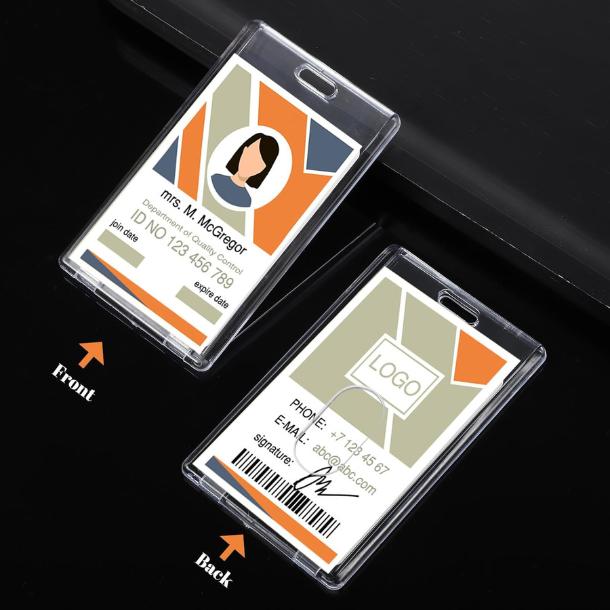 [New Deal] 2 Set Badge Holder Retractable Clip Heavy Duty Reels with Acrylic Clear Vertical ID Card Badge Holders for Work Office Removable Cardholder Hard Plastic