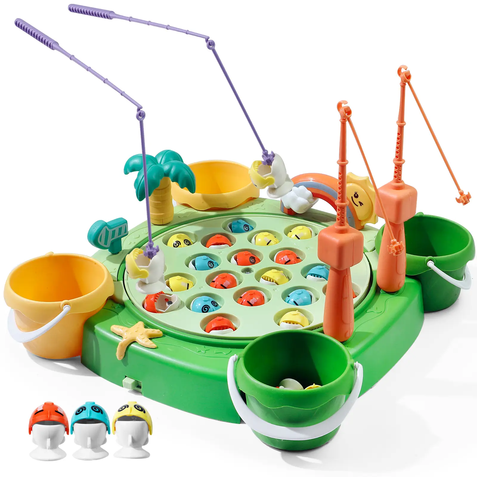 Fishing Toy Game for Kids - Hook Fishing Game for Toddlers with 28 Fish, 4 Fishing Rods, 4 Buckets, Rotating Fish Board with Music