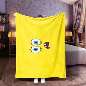 Cute Spongebob Expression Flannel Blanket, Cozy Cartoon Blanket, Soft Comfortable Fabric, Perfect Gift for Boys Girls Men Women, Home Decor and Warmth, Flannel Throw Blankets