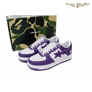 Purple White Smooth Genuine Leather Low Top Star Graphic Skate Sneakers Two Tone Color Block Streetwear Trainers for Urban Daily Outfits